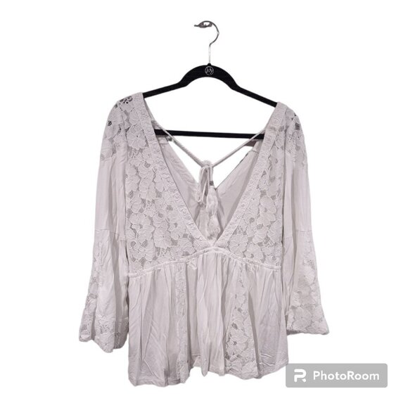 South Moon Under Juniper Blu White Long Sleeve Lace Top Size Small - 3FOR$25 - - Picture 1 of 9